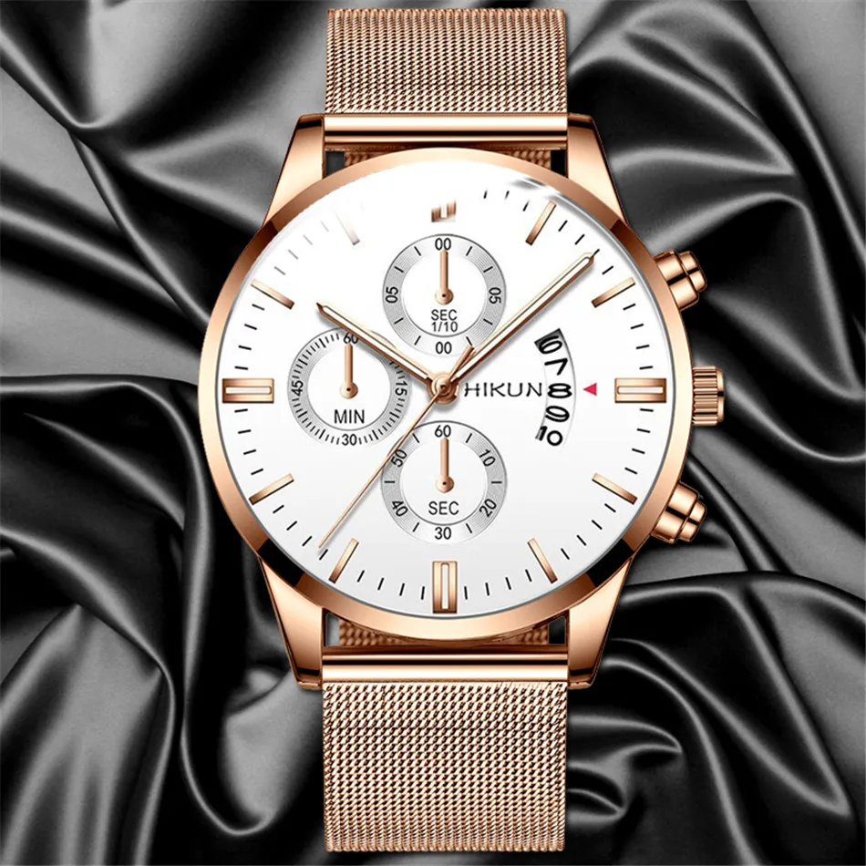 2022 Men Watches Luxury Famous Brand Men Stainless Steel Mesh Belt Calendar Watch Men Business Quartz Watch relogio masculino