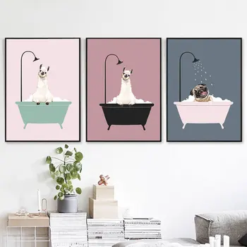 

Nordic Cartoon Style The Lovely Dogs Bathing Minimalism Canvas Painting Posters And Prints Wall Pictures For Living Room Decor
