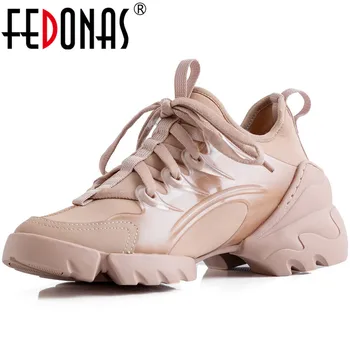 

FEDONAS Quality Genuine Leather Women Sneakers 2020 Summer Autumn Newest Cross Tied Platforms Flats Running Sport Shoes Woman