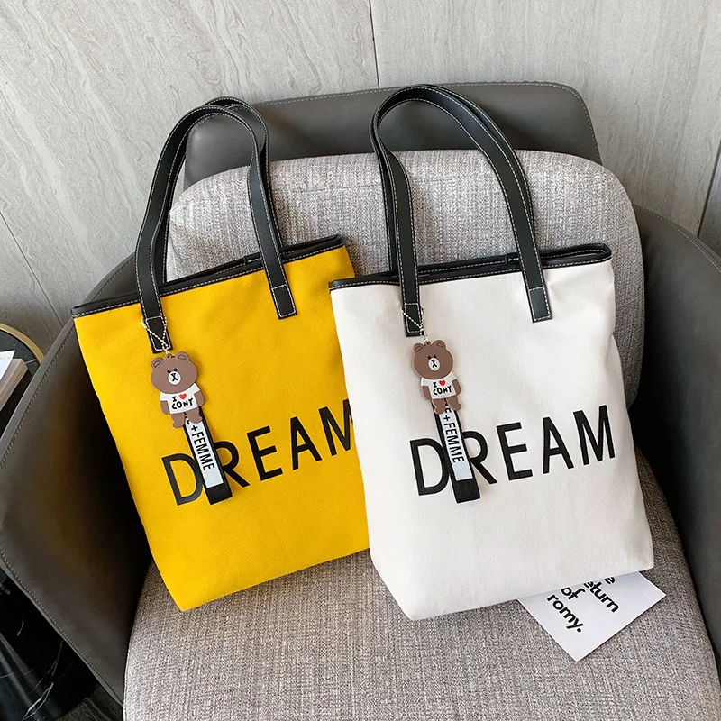 

2020 Autumn New Style Europe And America Style Canvas Single-shoulder Bag for Women Lettered Cartoon Fashion Large Capacity Tote