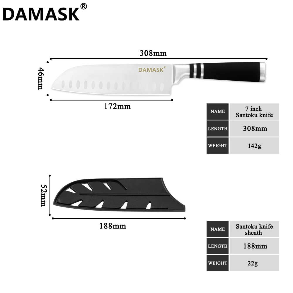 Damask 3Cr14 набор кухонных ножей из нержавеющей стали, Горячая, хорошее качество, 430 ручки, кухонные ножи с бесплатными сувенирные ножи, чехлы - Цвет: 7inch Santouku Knife