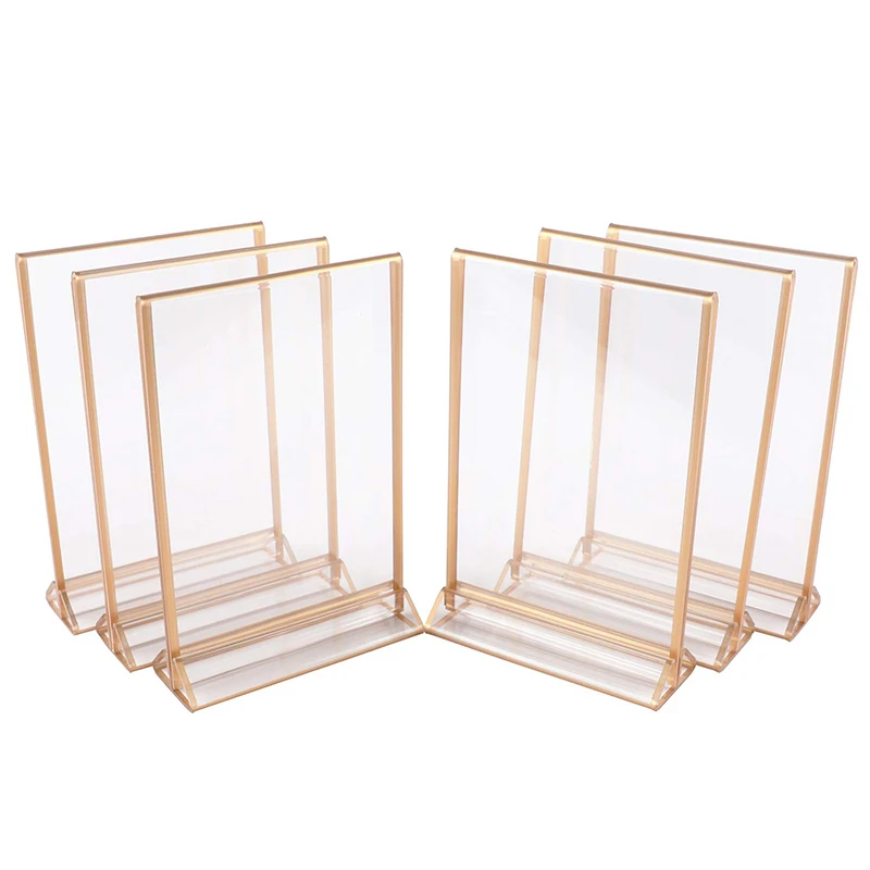 Gold Double Sided Picture Frames Acrylic Sign Holders Vertical Photo Stand for Table Numbers Wedding Cards Pressed Flowers Menu | Дом и сад