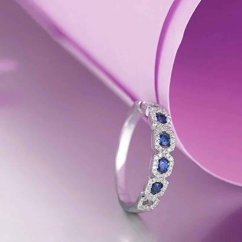 

18k Platinum Inlaid Diamond Blue Gemstone Proposal Engagement Ring Fully-inlaid Color Gemstone Ring Platinum Customizable
