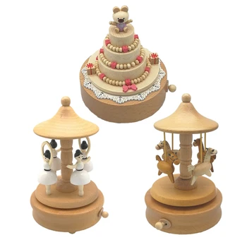

Carousel Musical Boxes Wooden Music Case Crafts Birthday Gift Vintage Present