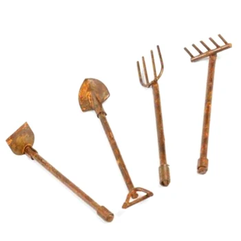 

4Pcs/set Cute Shovel Hoe and Pitchfork Farming Garden Accessories 1:12 Dollhouse Miniature