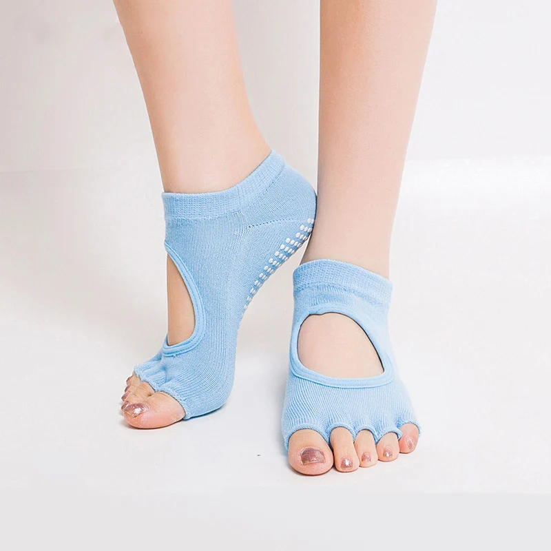 Half Toe Blue Красочные носки с эластичным носком женские нескользящие носки для йоги спортивные носки с пятью пальцами хлопковые носки для фитнеса в спортзале - Цвет: Half Toe Blue