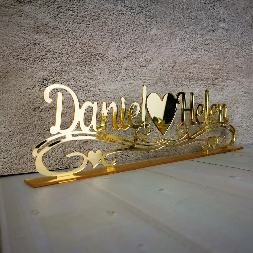 Personalized Mirror gold Name Wedding Table Sign,Custom Table Sign Wedding with name,For wedding party Decor Supplies of Party (3)