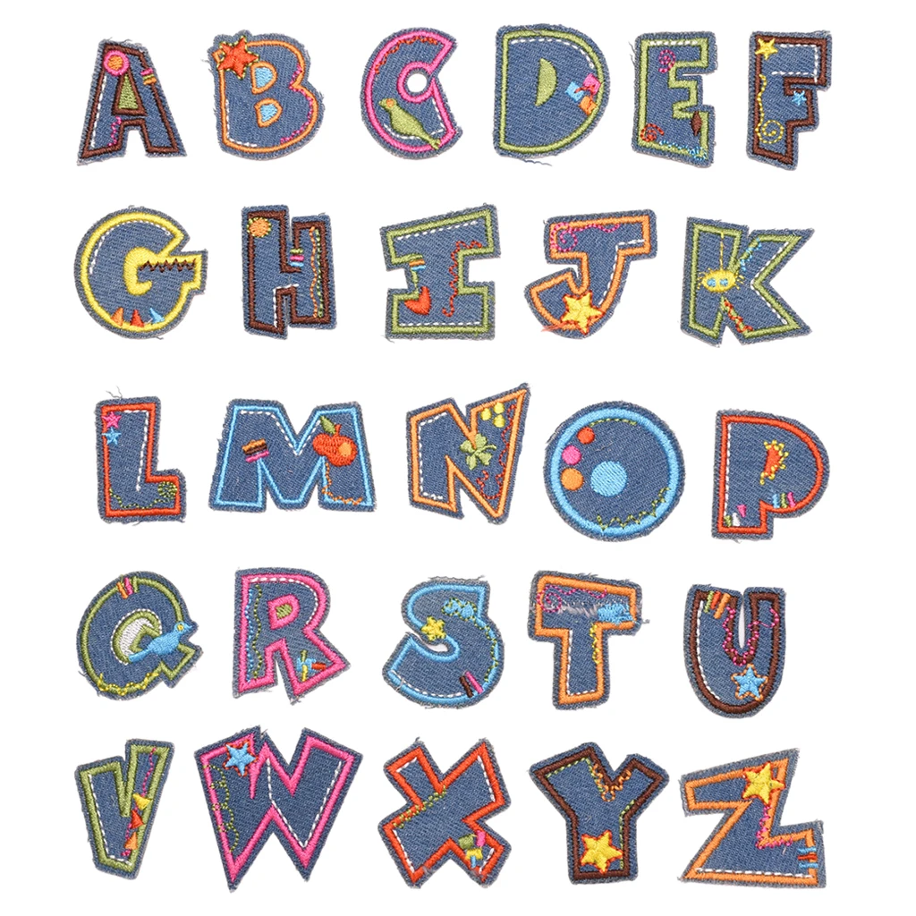 Letter Iron On Patches Sew On Appliques Embroidered Patch A-Z Letter Badge Decor