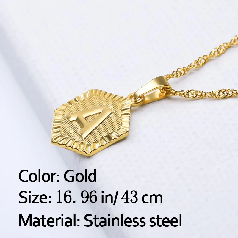 A-Z Gold Charm Capital Letter Necklace for Women Initial Fashion Letter Necklace Gold Stainless Steel Alphabet Necklaces