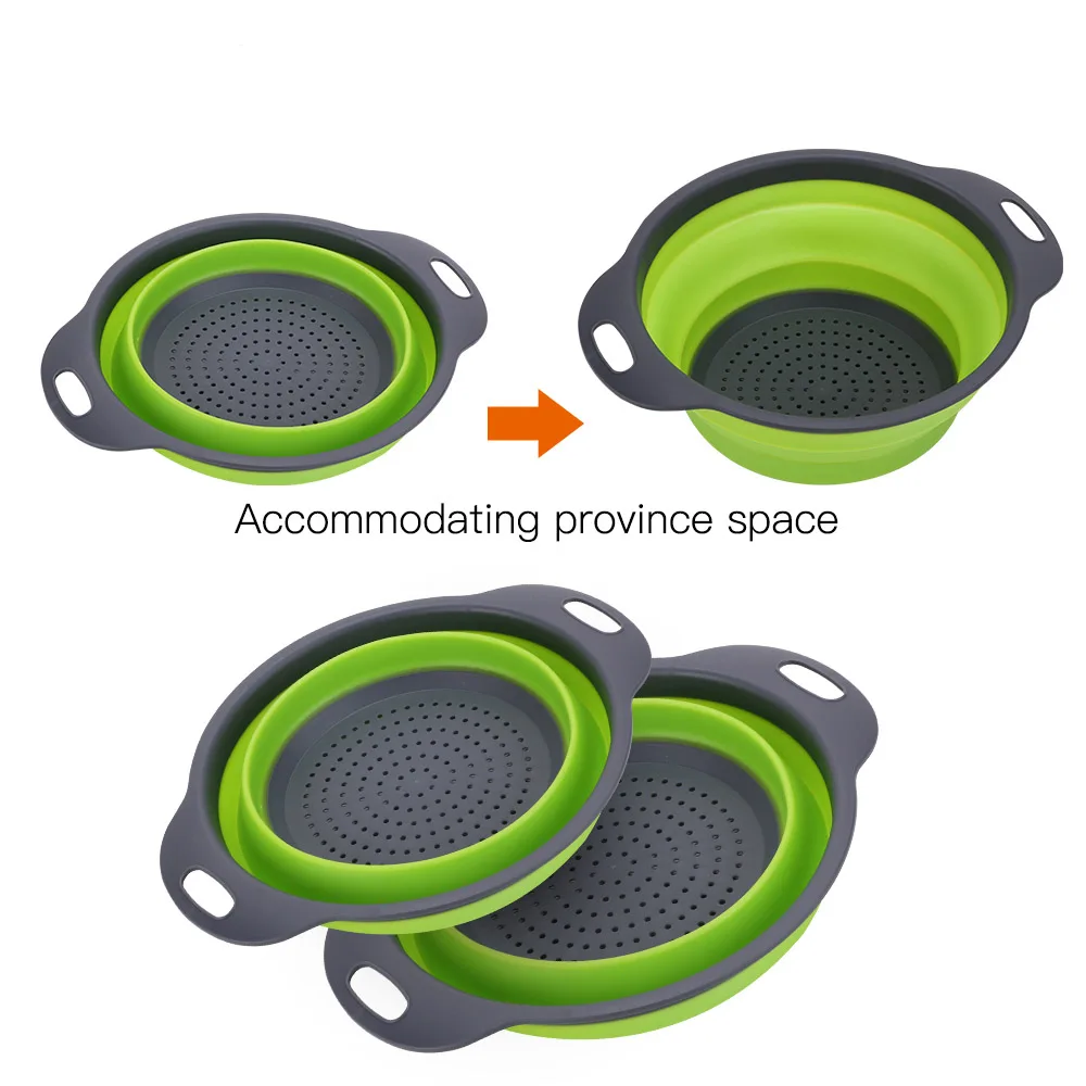 

Eco-Friendly Foldable Drain Fruit Vegetable Basket Storage Gadgets Washing Strainer Basket Collapsible With Handle Kitchen Tools
