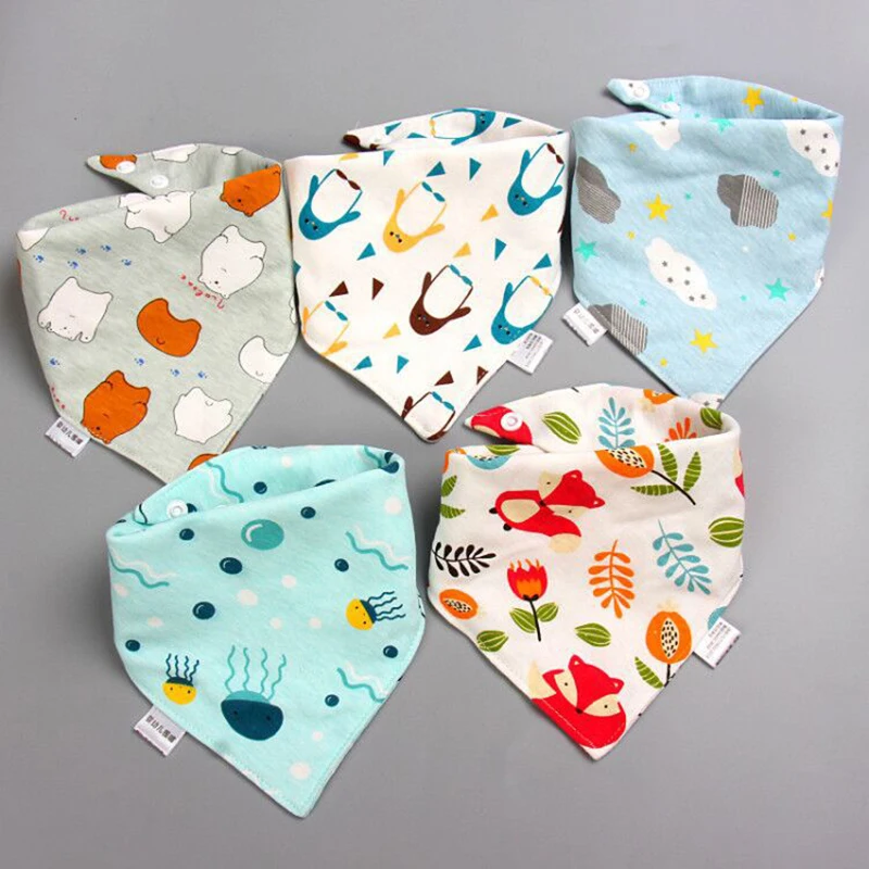 5Pcs/Set Baby Bibs Triangle Double Cotton Bandana Bibs Baby Boys Girls Babador Feeding Smock Infant Burp Cloth Baby Saliva Towel baby accessories crochet