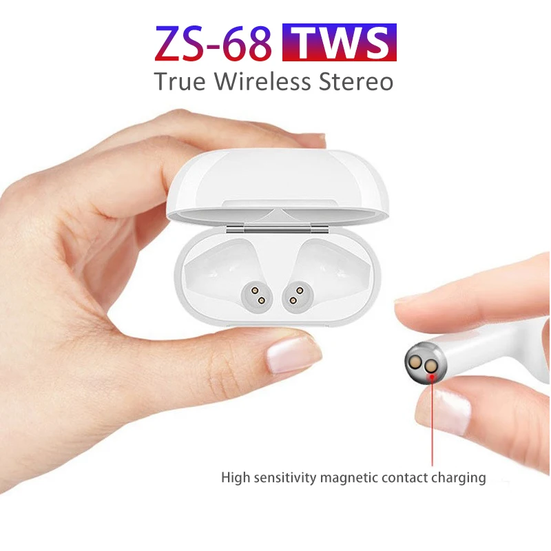 

ZS68 TWS Wireless Earphone 1:1 Size Bluetooth Earbuds Support Wireless Charging Touch Control Headset Handsfree Earphones
