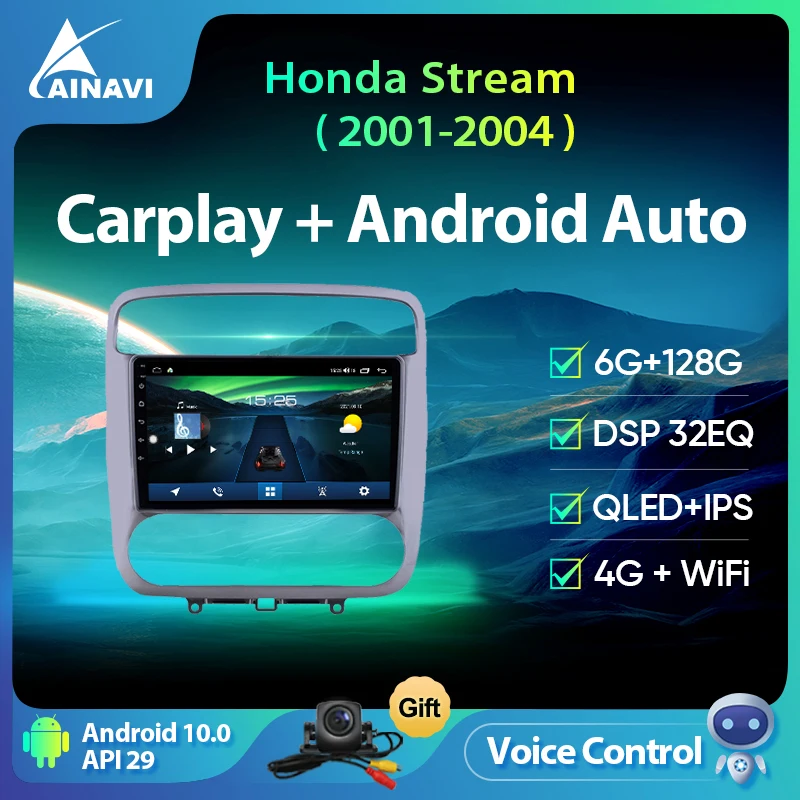 Ainavi Android 10 автомобильный радиоприемник 8 ядер 6 + 128G QLED для Honda Stream 2001-2004