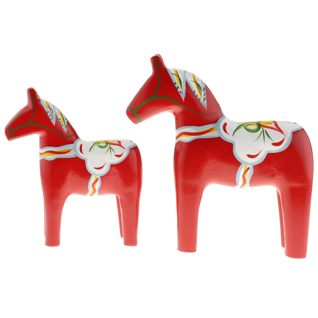 Set of 2 Dala Horse - Swedish Dala Horse Statue - Vintage Unfinished Wooden Horse Figurine Statue