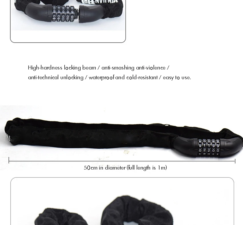 Description Picture 3 of itemSecurity Bike Chain Lock, Anti-Theft Bike 5-Digit Combination Lock Heavy Duty Bike Locks for Bike, Motorcycle, Bicycle, Door