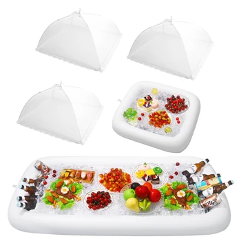 

Hemoton Inflatable Serving Bar and Mesh Food Tent Set Buffet Salad Fruit Plate Tray Food Drink Holder for Picnic Pool Outdoor