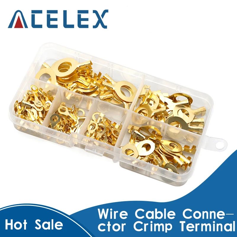 150pcs/set Ring Type Gold Terminals Golden Brass Non-insulated Crimp Terminals Connectors 3.2mm-10.2mm Cable Wire Connectors