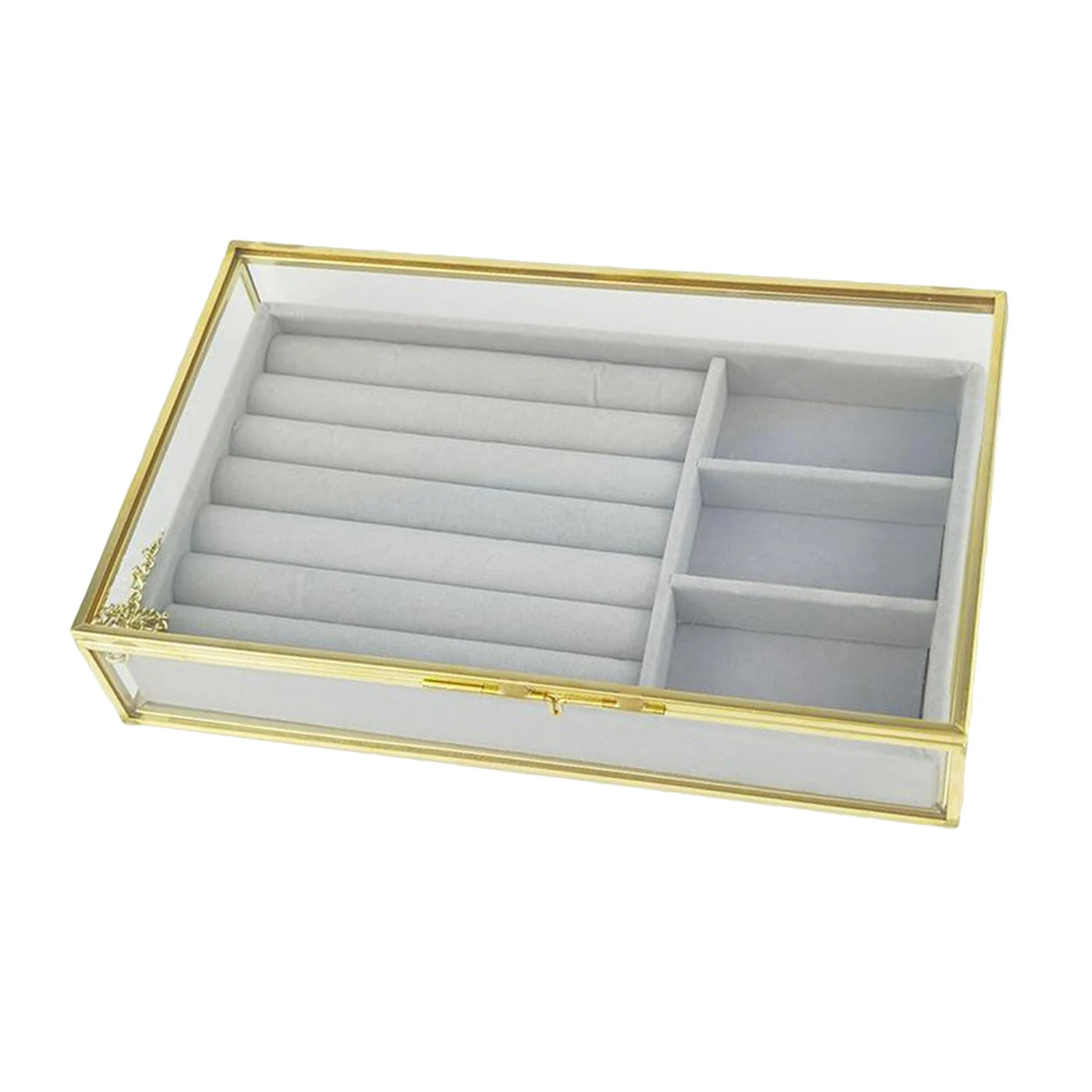 Velvet Clear Lid Jewelry Box Organizer Showcase Display Case Storage Ring Earrings