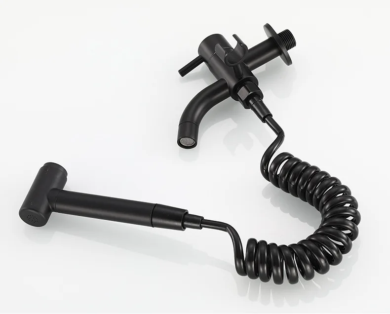 Description Picture 5 of itemBlack single cold faucet with spray gun for household balcony mop pool flush toilet faucet one in and two out SZ 1080