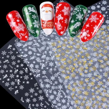 

12 Designs Snowflake Hollow 3D Nail Art Sticker Christmas Winter Snow Nail Wrap Decals Gold/Silver/White Manicure Decor LATY/SMY