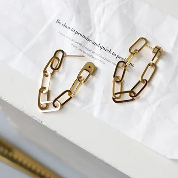 

Exaggeration Thick Chain Ring Back Hanging Earrings Women Titanium Steel Gold Does Not Fade In Autumn And Winter Stud Earring