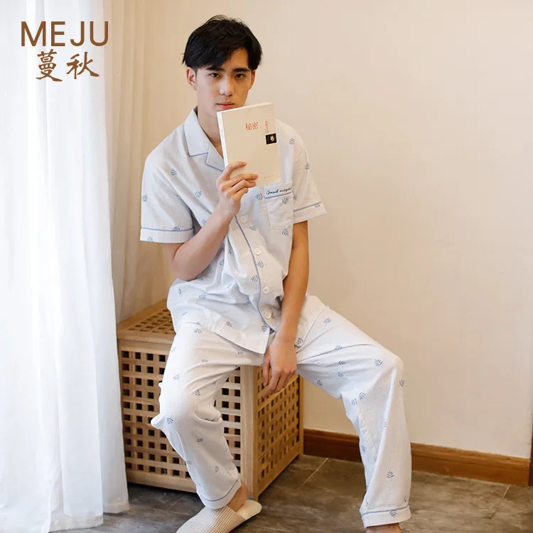 

Meju New Products Men Pajamas Japanese-style Pure Cotton Household Two-Piece Set Summer Thin Section Cotton Tracksuit