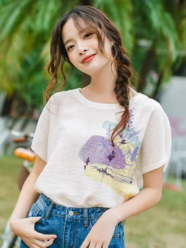 

INMAN 2020 Summer New Arrival Round Collar Batwing Sleeve Printed Loose All-match Leisure Blouse