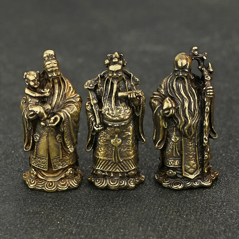 

3pcs Copper Fu Lu Shou Immortal Ornaments Bronze Sculpture Home Decor Statue Figurines Miniatures Living Room Office Decoration