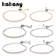 Каканы 925 стерлингового серебра Блестящий розовый Золотой Розовый Радужный сверкающая Нить Браслет 590524PCZ 590524CZ 590524PCZMX 580524CZ