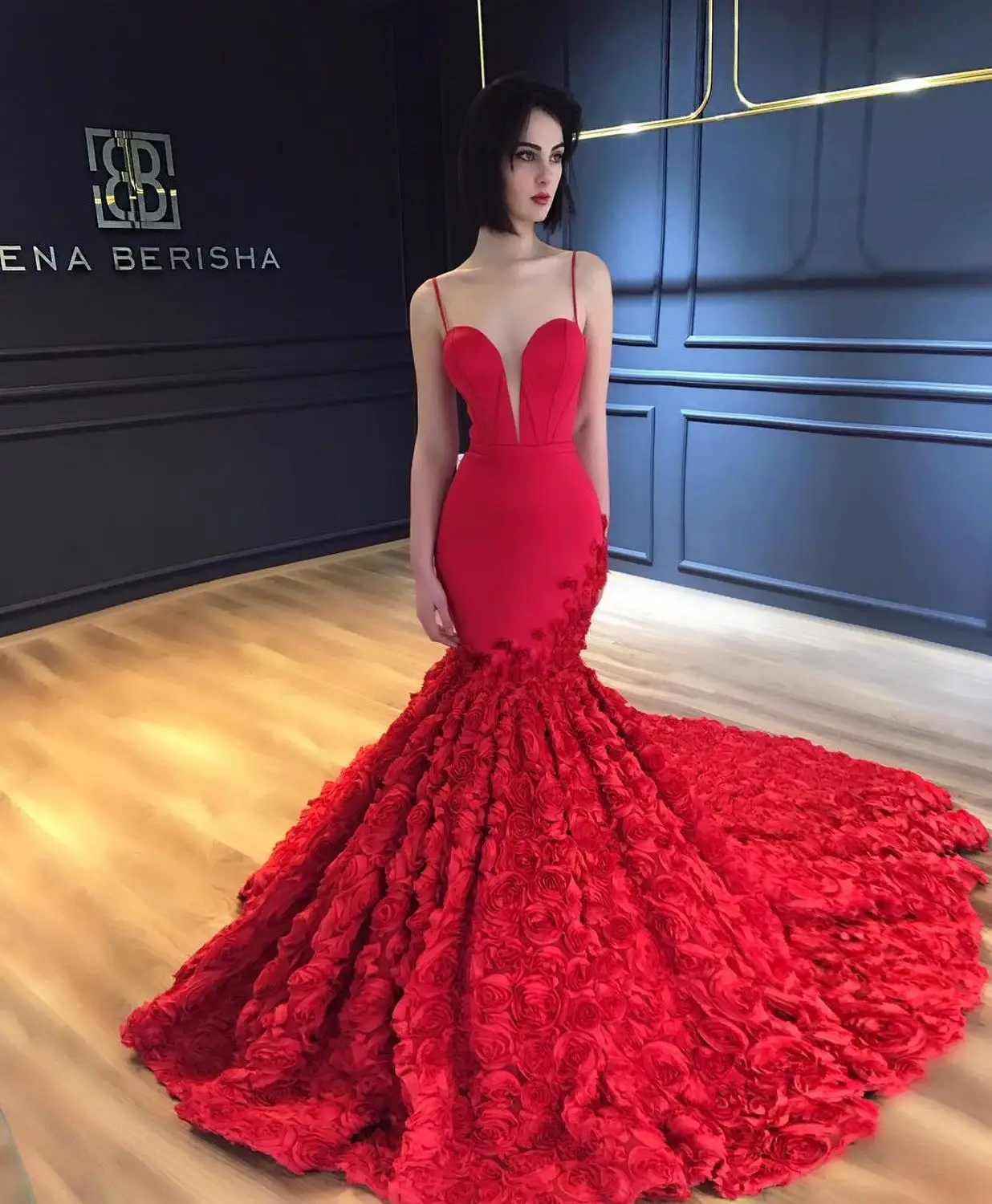 Robe De Soiree длинное платье-Русалка На Бретельках Вечернее платье с аппликацией сексуальное v-образным вырезом без спинки со шлейфом Формальное длинное вечернее платье