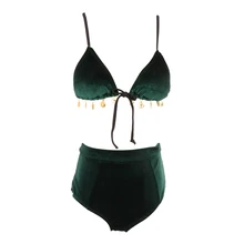 Бархатный купальник из двух частей, комплект бикини с эффектом пуш-ап, зеленый купальный костюм с подкладкой, летняя пляжная одежда для женщин и девушек