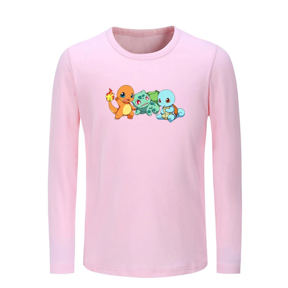Милые детские футболки с рисунком Pokemon Charmander Bulbasaur покебол Сквиртл Детские футболки с графическим принтом топы с длинными рукавами для мальчиков и девочек - Цвет: JeKP573C