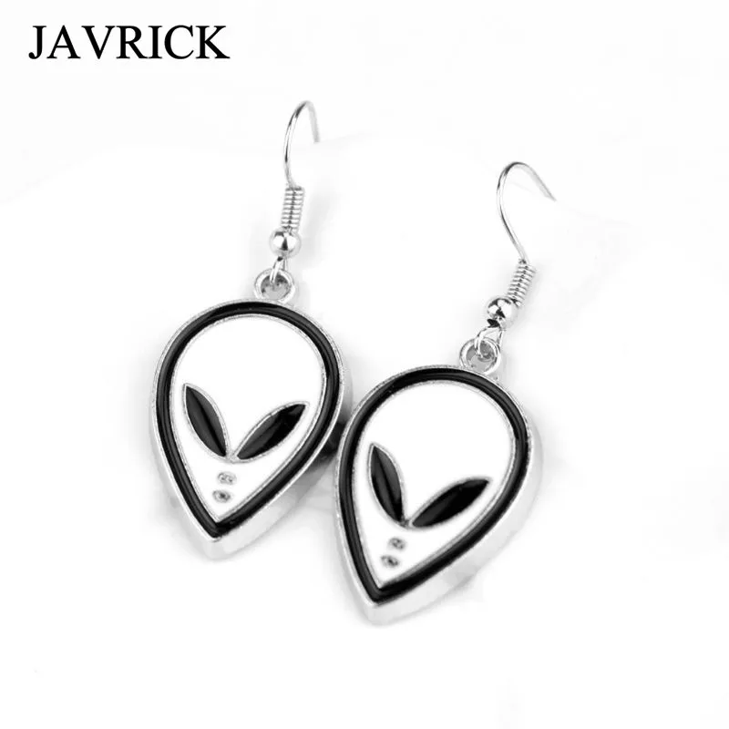 

Mysterious Outer Space Aliens Earrings Enamel Plated Silver Aliens Head Dangle Earrings For Women Fashion Jewelry