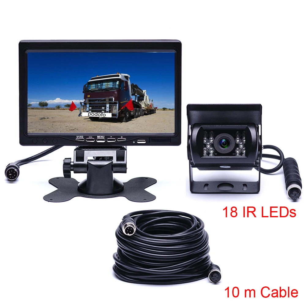 rear view mirror reverse camera Podofo Car Monitors 7" Display Rear View 4-Pin Connector Vehicle Reverse Backup Camera for RV Caravan Trailers Campers rear view mirror monitor