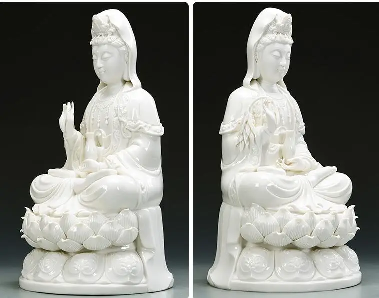 12 &quotКитай белый фарфор Dehua Seat lotus Kwan Yin Guan Goddess ваза статуя|statues goddess|statue porcelainstatue china