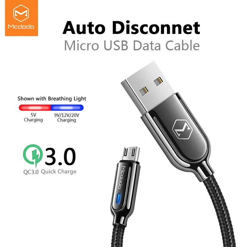 

Mcdodo Micro USB Cable 3A Fast Charging Auto Disconnec For Samsung S7 Xiaomi Redmi Note 5 Pro Tablet Android Phone Charger Cord