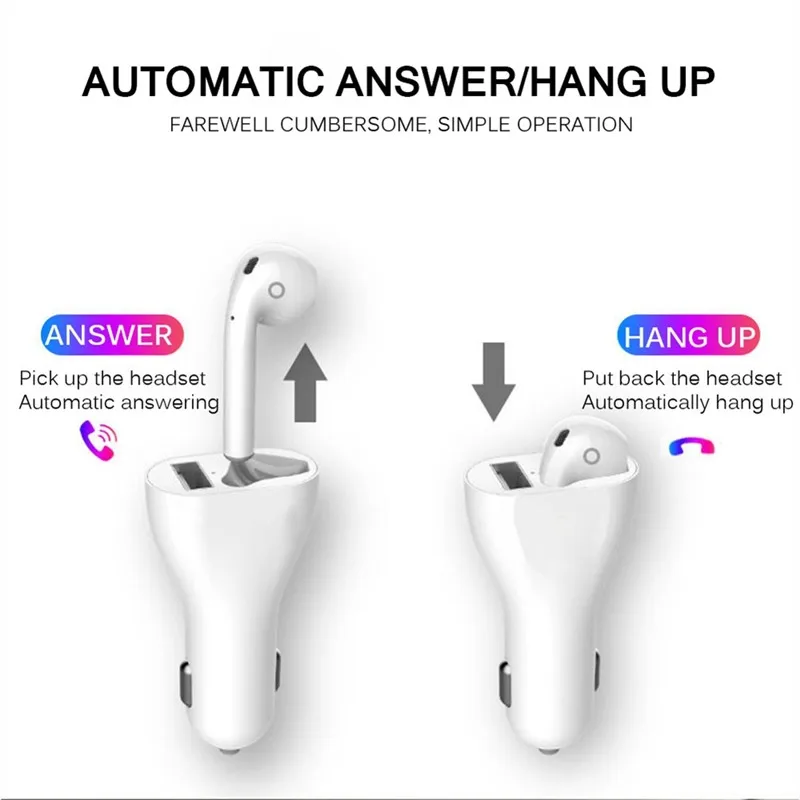 Новинка, портативное автомобильное зарядное устройство, одна гарнитура, USB, Беспроводная зарядка, автоматическое подключение, Bluetooth 5,0, гарнитура, прикуриватель