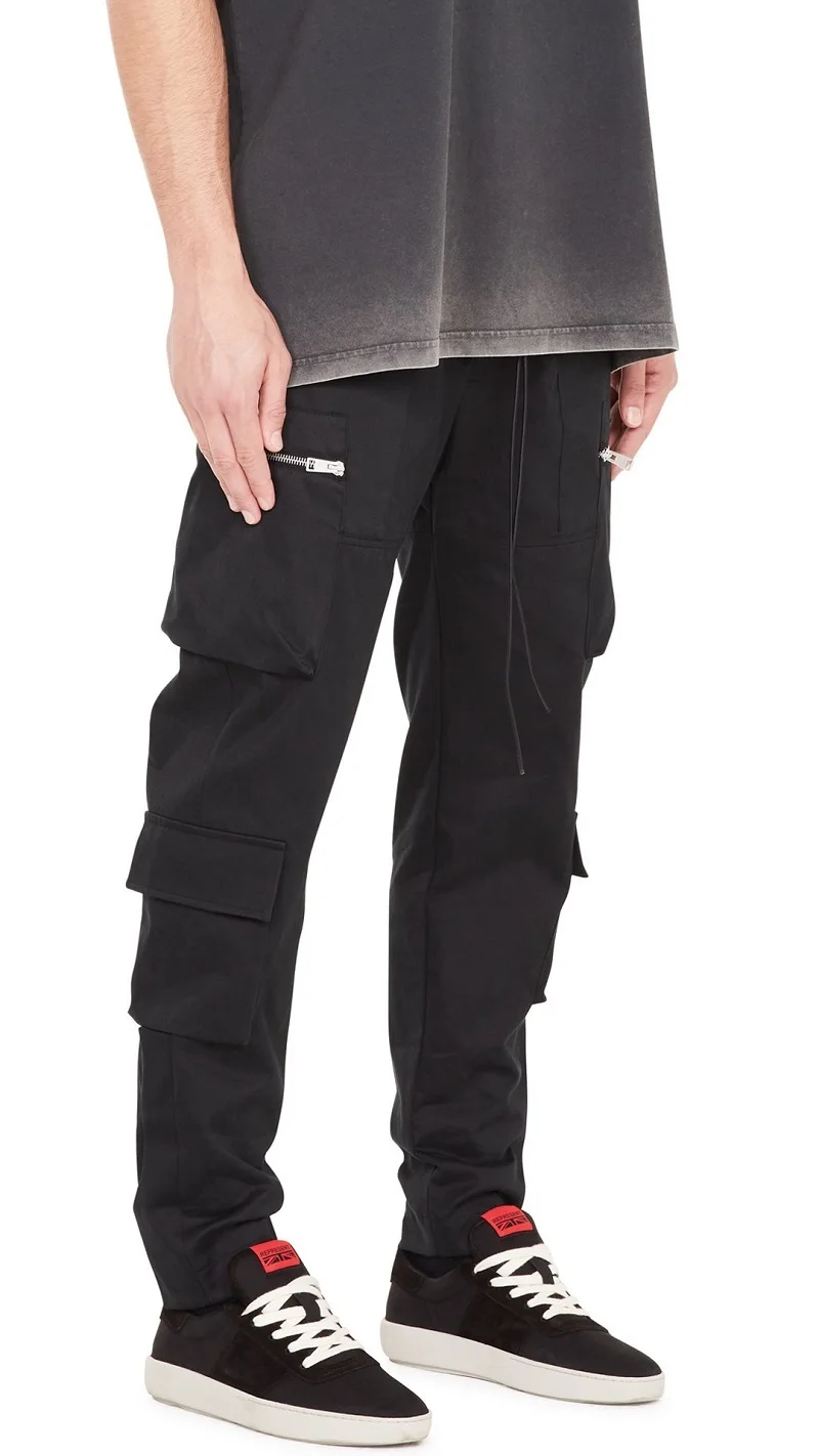 QoolXCWear Loose Fit Elastic Waist Cargo Pants Street Ankle Button Pants Large Pockets Casual Pants Fashion Cargo Pants L047