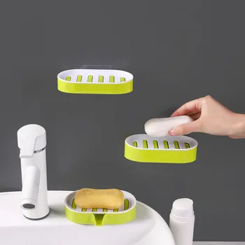 

Bathroom Accessories Soap Holder Soap Storage Box Drain Organizer Plastic Box Double Layer Wall Hanging Free Punch Desktop Shelf