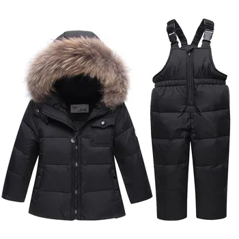

2020 New Kids Winter Real Fur Collar 90% Duck Down Jacket Suit Solid Girl&Boys Warm Thicken Coat Outwear Children Clothes