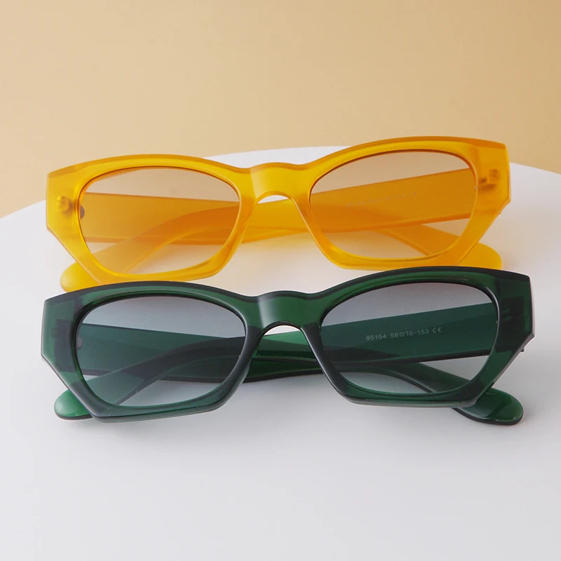 Vintage Decor Acrylic Green Cat Eye Women Sunglasses 2021 Brand Fashion Yellow Square Frame Men Sun Glasses Shades Oculos UV400
