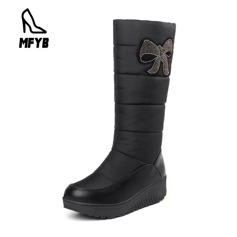 

MFYB Women's boots 2019 winter new product comfortable thick bottom bow in the boots women's warm snow boots large size 35-44