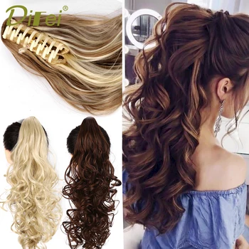 DIFEI Synthetic Women Claw on Ponytail Clip in Hair Extensions Wavy Curly Style Pony Tail Hairpiece Black Brown Blonde Hairstyle 4
