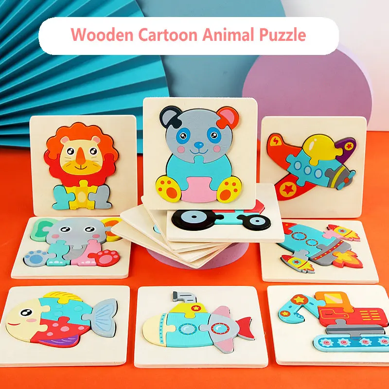 

4pcs Cartoon Animal Traffic Jigsaw Puzzles Children Wooden Toys Homeschool Supplies Educational 3d Puzzles Kids Montessori Gift