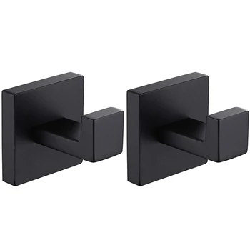 

2 Pack Matte Black Towel Hook Stainless Steel Bathroom Rust Proof Clothes Towel Coat Hook Wall Mounted Square Toilet Kitchen Hea