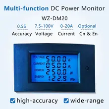 Medidor de energía de potencia DC 7,5-100V, 20A, 2000W, vatímetro, Panel eléctrico, pantalla Digital, Volt kwh, Watt Amp