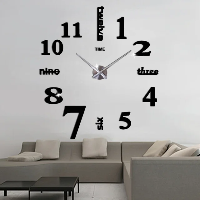 Reloj de pared Digital 3D con letras en inglés para decoración del hogar,  pegatina de reloj grande de acrílico silencioso de diseño moderno,  bricolaje - AliExpress