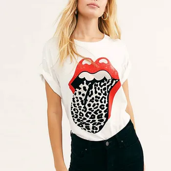 

Fashion T Shirt Women Leopard Lips Tops Tee Female Ropa Mujer 2020 Vintage Tee Shirt Femme Camisetas Plus Size Tee 2XL