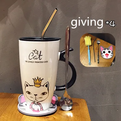 cheap Cartoon cat cute water cup ceramic mug office personality creative couple 600ml milk coffee cup spoon with cover