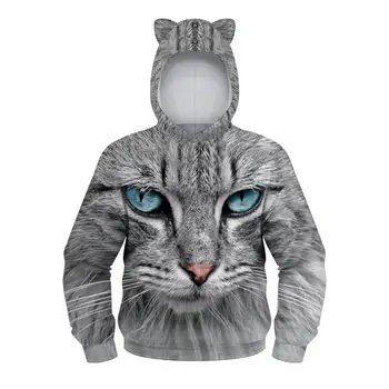 

3D Print Cat Hoodie Kids Spring Autumn Hooded Pullover Tops Children Long Sleeve Ear Hoodies Teen Girls Boys Sweatshirts